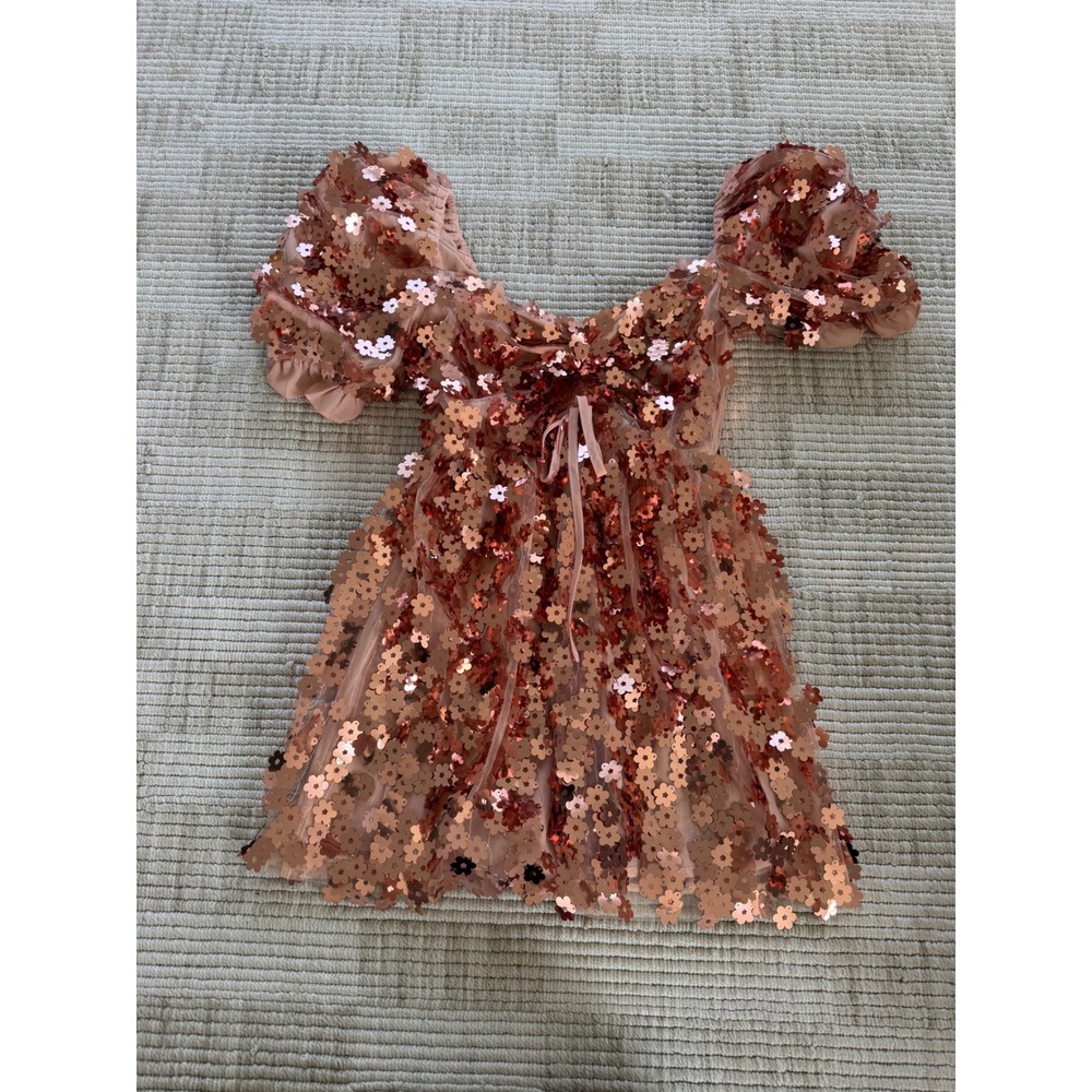 Halloween Buddy Love Colby Sequin Mini Dress Rose Gold Floral Puff Sleeve XS